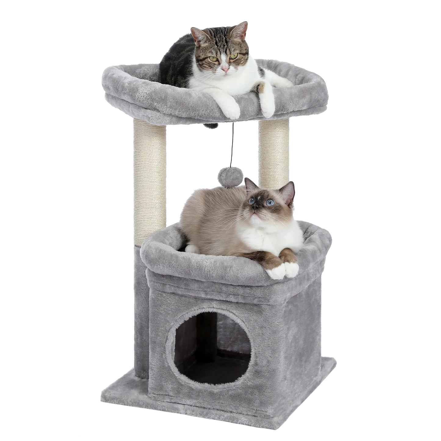 Cat Tree Condo 27" Cat Tower with Large Top Perch and Scratching Posts for Kittens and Medium Cats, Black