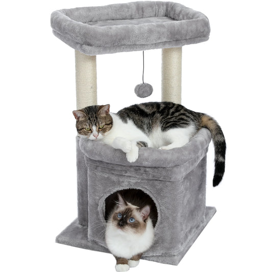 Cat Tree Condo 27" Cat Tower with Large Top Perch and Scratching Posts for Kittens and Medium Cats, Black